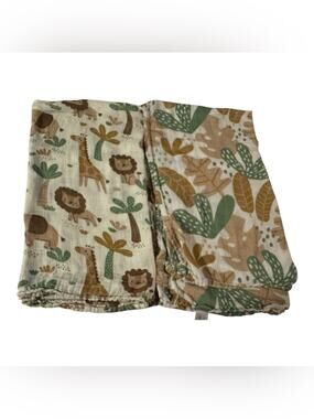 Beba Tobin 2 Pack Bamboo Muslin Swaddle Blankets Safari Jungle Lion Giraffe Baby